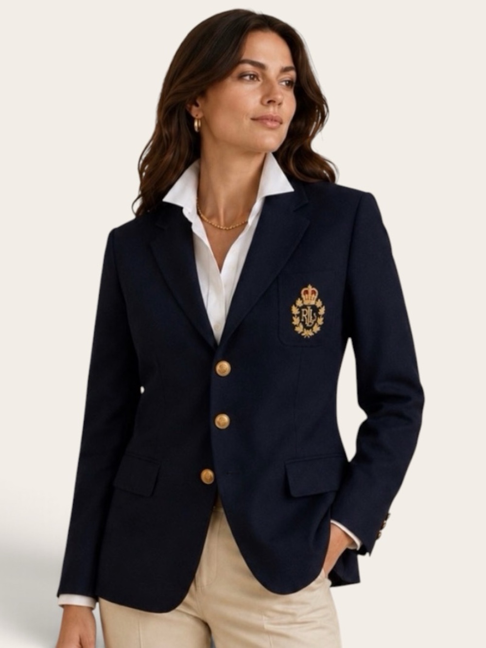 Lauren Ralph Lauren Dark Blue Blazer Wool VTG signature Logo ornate buttons 12